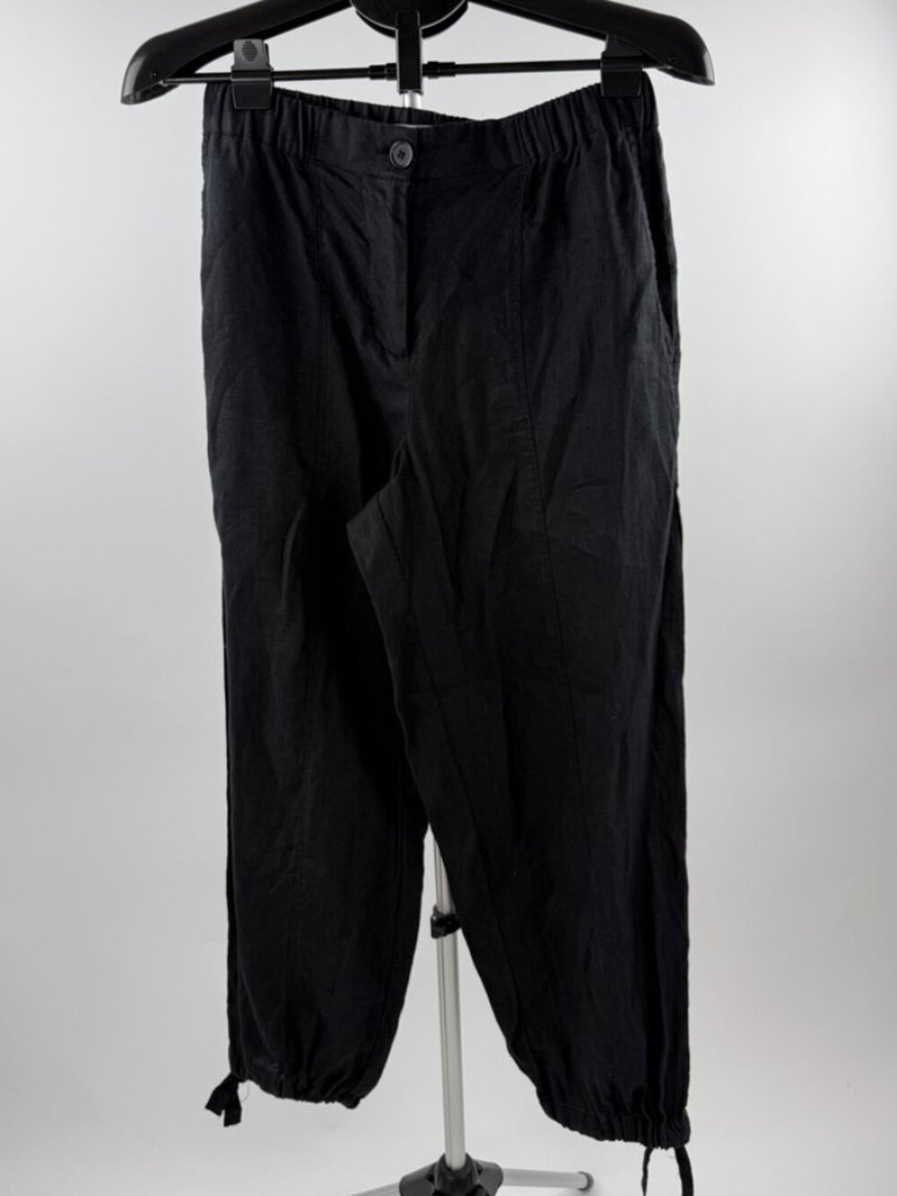 ZARA Black Linen Cropped Jogger Pants Size S Drawstring Ankle